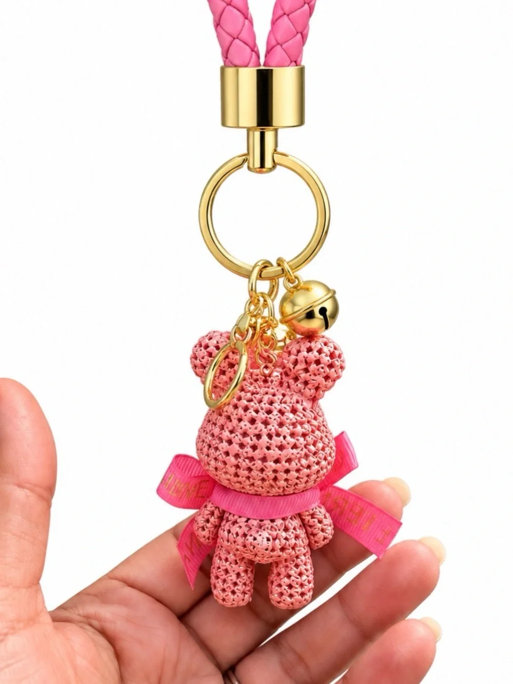 Pink Teddy Bear Keychain Bag Charm - Boutique